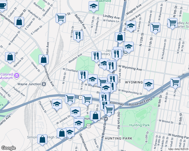 map of restaurants, bars, coffee shops, grocery stores, and more near 4549 North 16th Street in Philadelphia