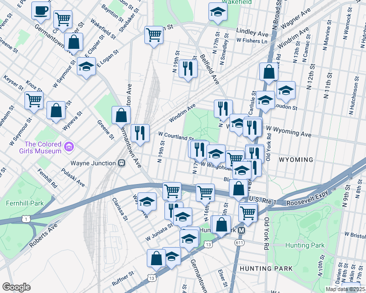 map of restaurants, bars, coffee shops, grocery stores, and more near 4531 North 18th Street in Philadelphia