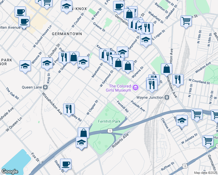 map of restaurants, bars, coffee shops, grocery stores, and more near 4902 Pulaski Avenue in Philadelphia