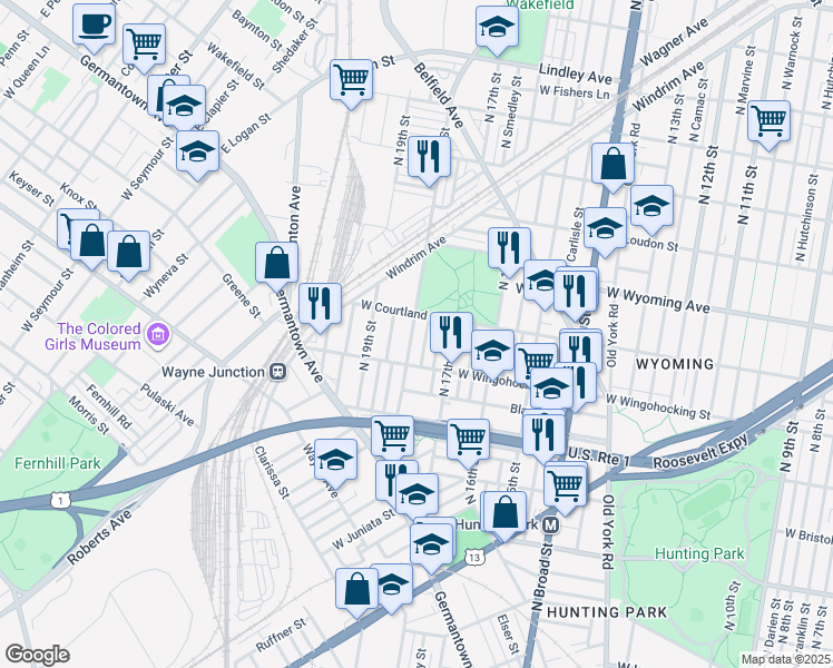 map of restaurants, bars, coffee shops, grocery stores, and more near 4531 North 18th Street in Philadelphia