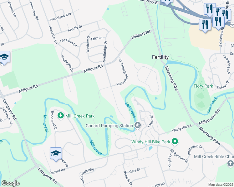 map of restaurants, bars, coffee shops, grocery stores, and more near 811 Waterfront Drive in Lancaster
