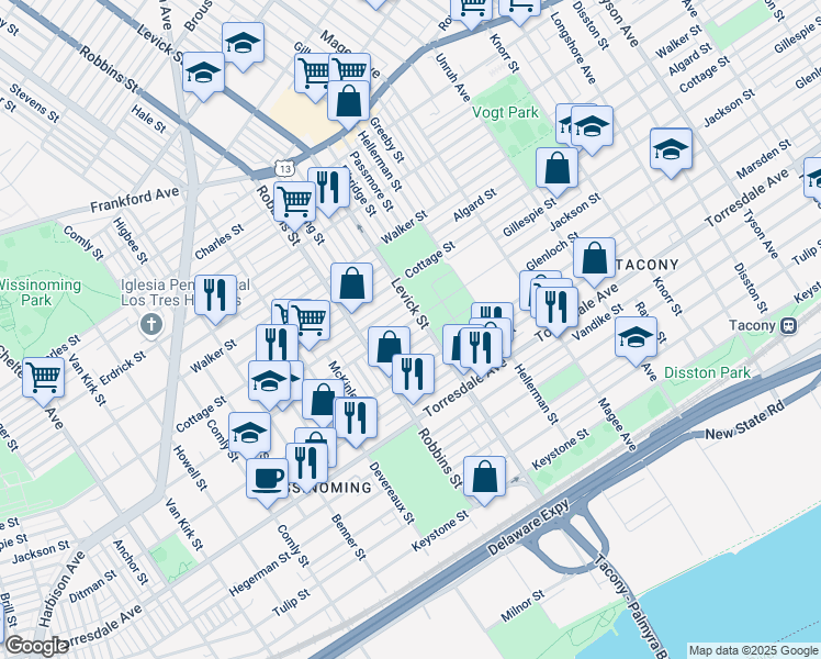 map of restaurants, bars, coffee shops, grocery stores, and more near 6351 Jackson Street in Philadelphia