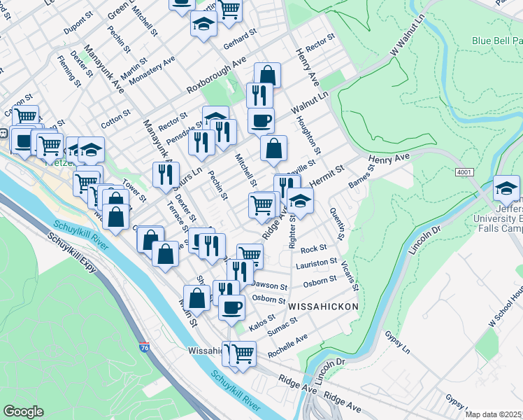 map of restaurants, bars, coffee shops, grocery stores, and more near 424 Hermit Street in Philadelphia