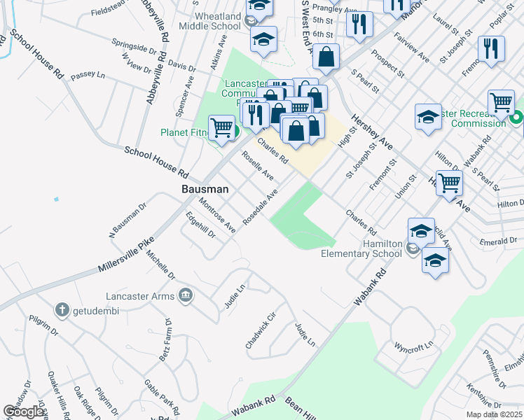 map of restaurants, bars, coffee shops, grocery stores, and more near in Bausman