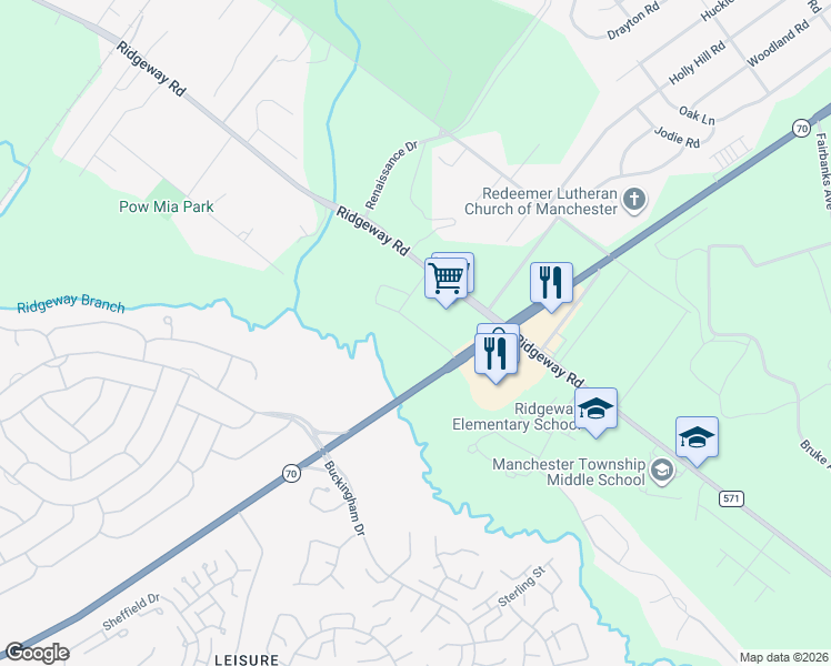 map of restaurants, bars, coffee shops, grocery stores, and more near 7 Rockingham Way in Manchester Township
