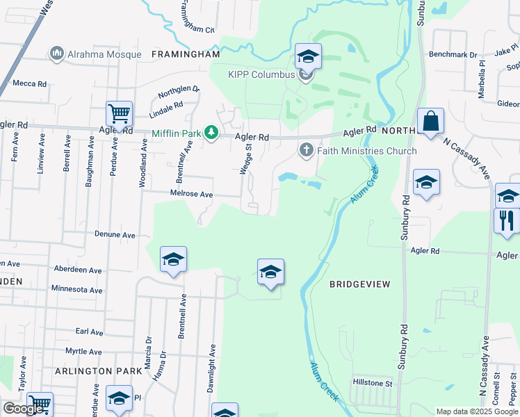 map of restaurants, bars, coffee shops, grocery stores, and more near 2630 Divot Place in Columbus