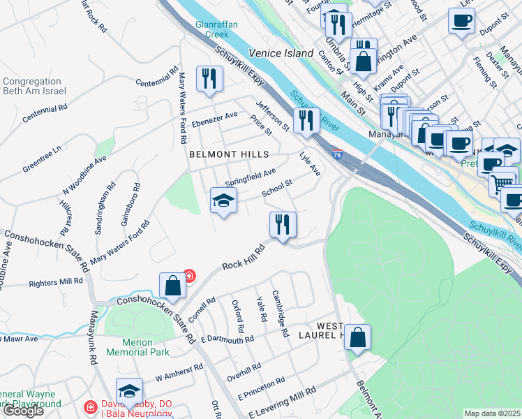 map of restaurants, bars, coffee shops, grocery stores, and more near 35 Girard Avenue in Bala Cynwyd