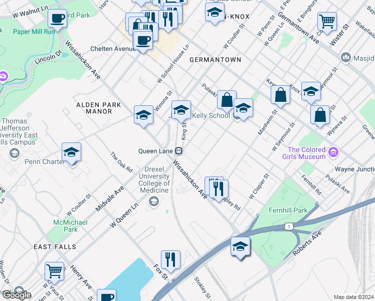 map of restaurants, bars, coffee shops, grocery stores, and more near in Philadelphia