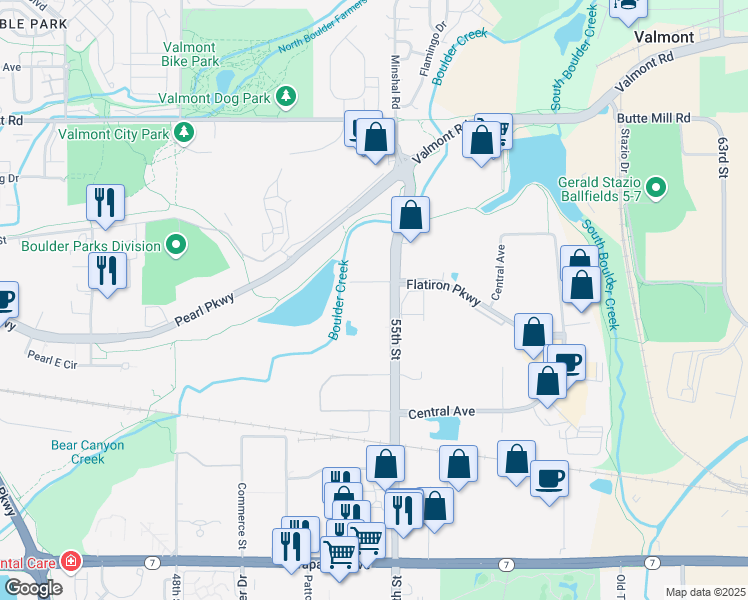 map of restaurants, bars, coffee shops, grocery stores, and more near 2323 55th Street in Boulder