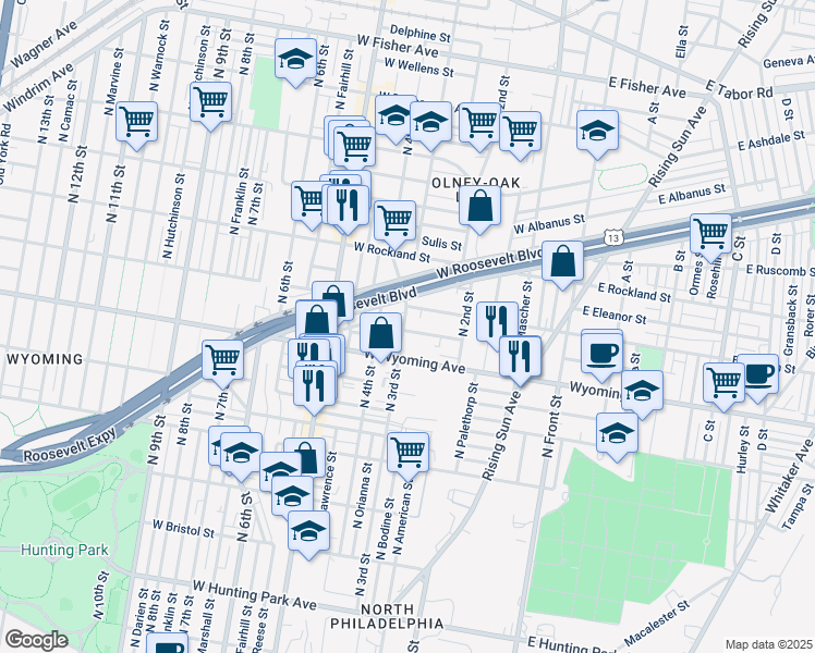 map of restaurants, bars, coffee shops, grocery stores, and more near 4733 North 3rd Street in Philadelphia
