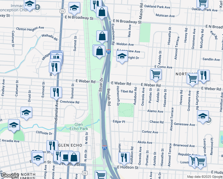 map of restaurants, bars, coffee shops, grocery stores, and more near 2865 Homecroft Drive in Columbus