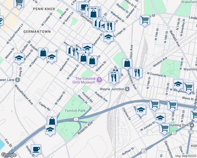 map of restaurants, bars, coffee shops, grocery stores, and more near 4624 Wayne Avenue in Philadelphia