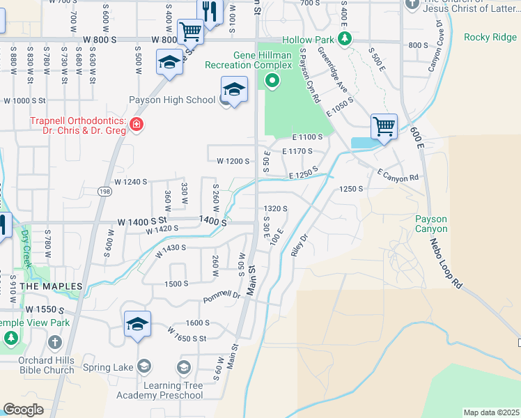 map of restaurants, bars, coffee shops, grocery stores, and more near 1320 South in Payson