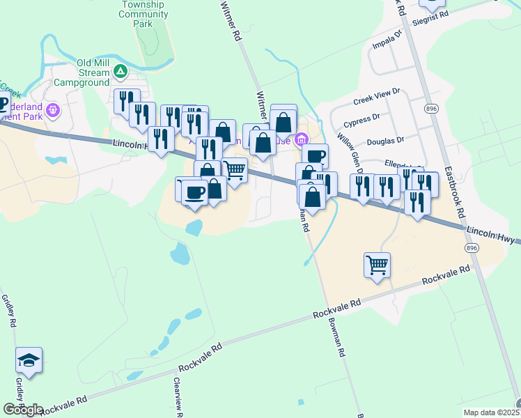 map of restaurants, bars, coffee shops, grocery stores, and more near 9 Della Road in Lancaster