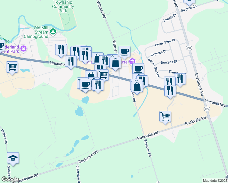 map of restaurants, bars, coffee shops, grocery stores, and more near 9 Della Road in Lancaster