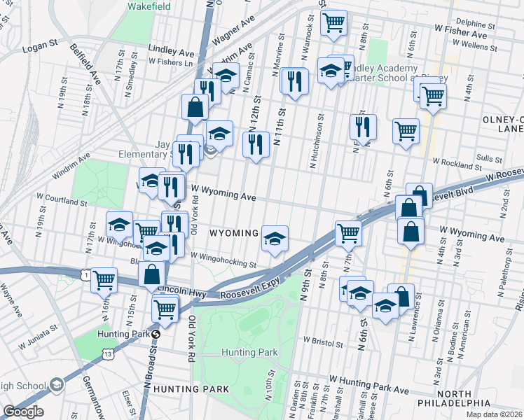 map of restaurants, bars, coffee shops, grocery stores, and more near 4633 North 11th Street in Philadelphia