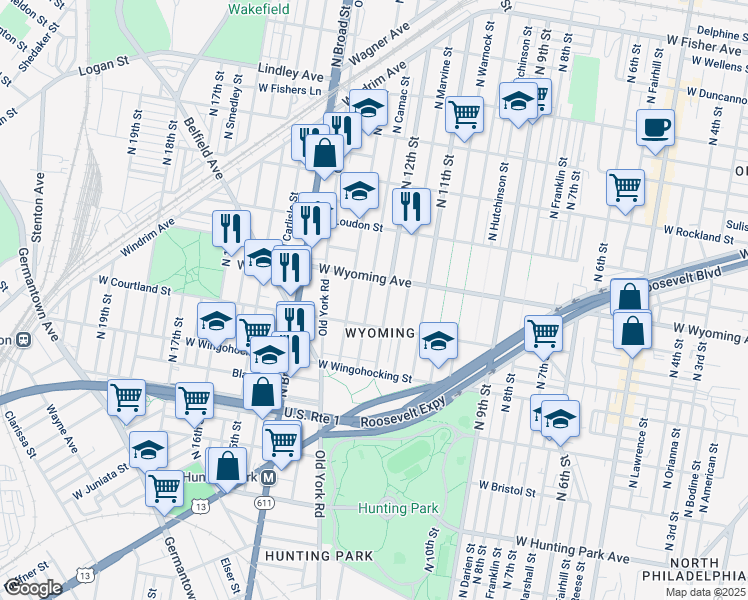 map of restaurants, bars, coffee shops, grocery stores, and more near 4637 North Camac Street in Philadelphia