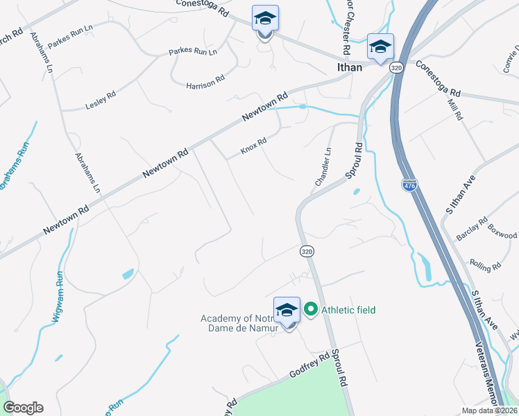 map of restaurants, bars, coffee shops, grocery stores, and more near 541 Atterbury Road in Villanova