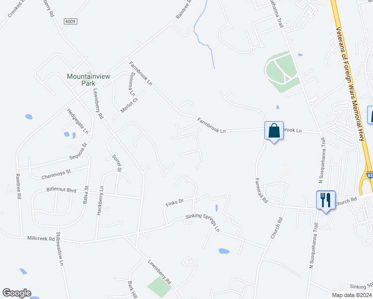 map of restaurants, bars, coffee shops, grocery stores, and more near 3223 Hampshire Drive in York