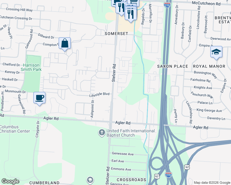 map of restaurants, bars, coffee shops, grocery stores, and more near 2450 Stelzer Road in Columbus
