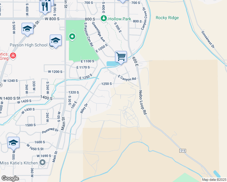 map of restaurants, bars, coffee shops, grocery stores, and more near 376 1290 South in Payson