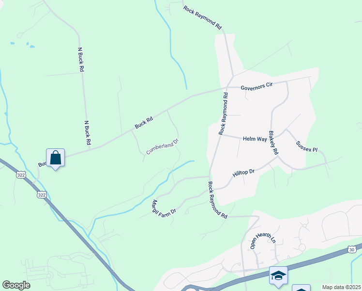 map of restaurants, bars, coffee shops, grocery stores, and more near 20 Cumberland Drive in Downingtown