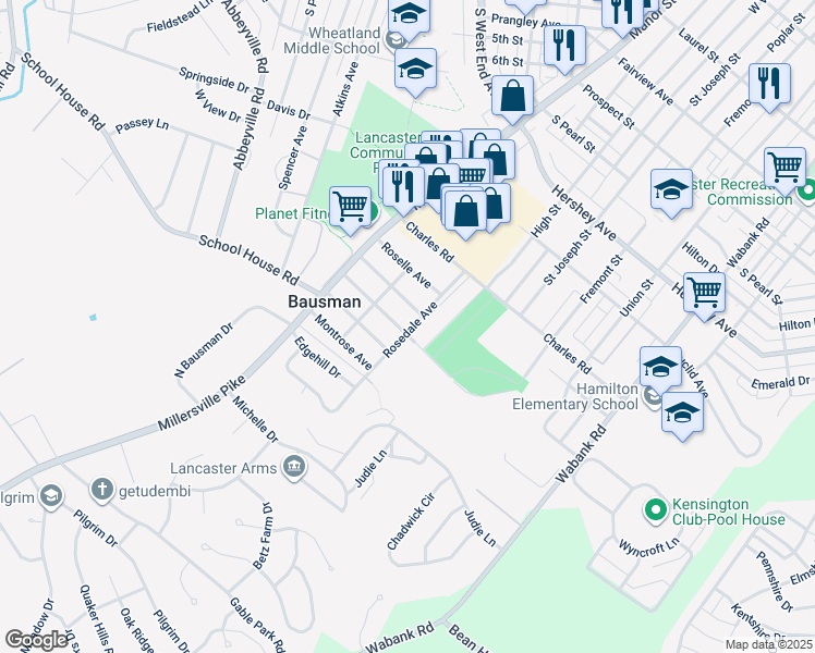 map of restaurants, bars, coffee shops, grocery stores, and more near in Bausman