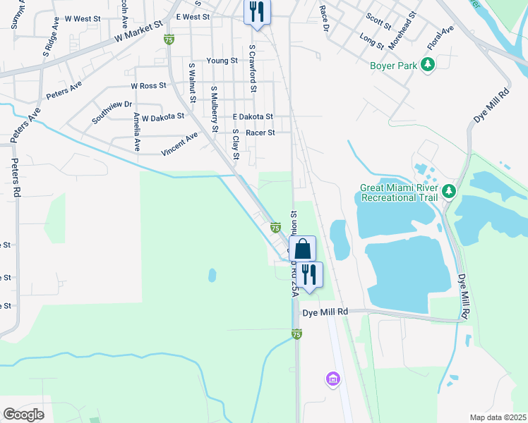 map of restaurants, bars, coffee shops, grocery stores, and more near 1316 South Market Street in Troy