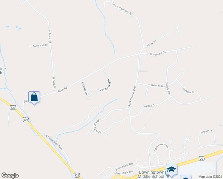 map of restaurants, bars, coffee shops, grocery stores, and more near 20 Cumberland Drive in Downingtown