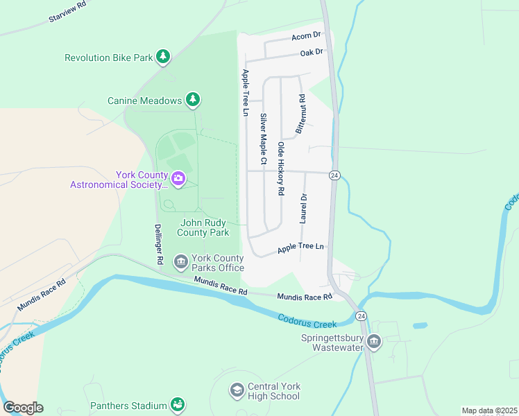 map of restaurants, bars, coffee shops, grocery stores, and more near 60 Silver Maple Court in Mount Wolf