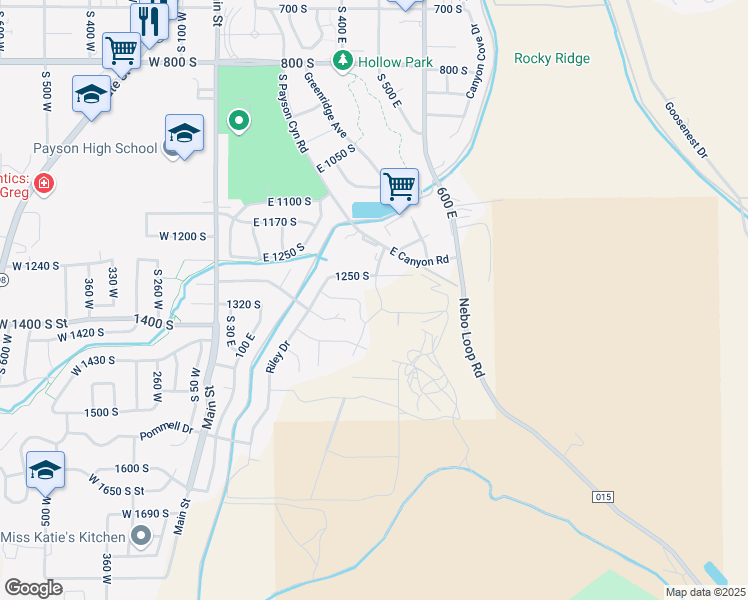 map of restaurants, bars, coffee shops, grocery stores, and more near 376 1290 South in Payson