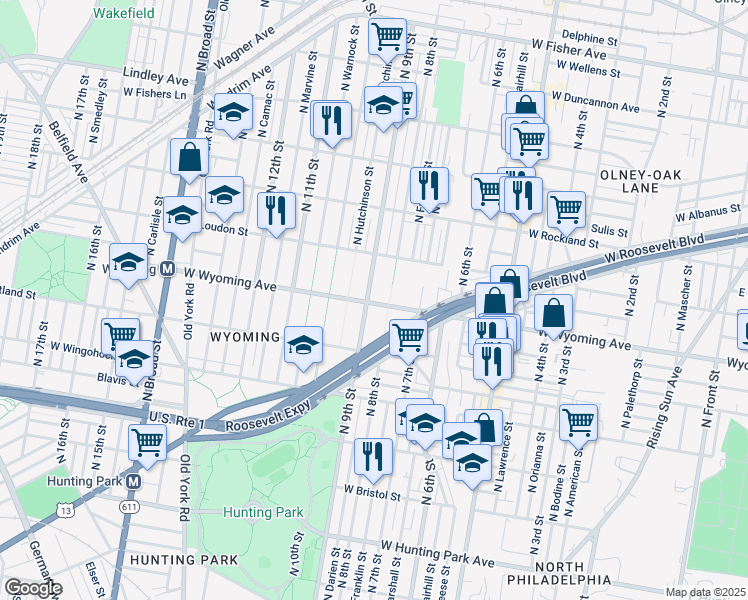 map of restaurants, bars, coffee shops, grocery stores, and more near 4701 North 9th Street in Philadelphia