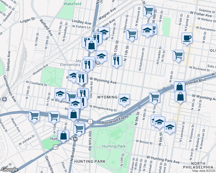 map of restaurants, bars, coffee shops, grocery stores, and more near 4623 North 12th Street in Philadelphia