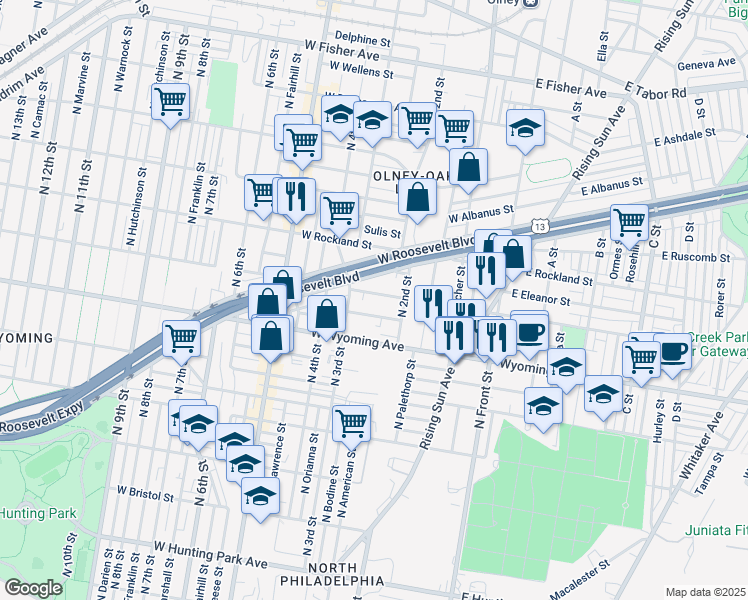 map of restaurants, bars, coffee shops, grocery stores, and more near 240 West Loudon Street in Philadelphia