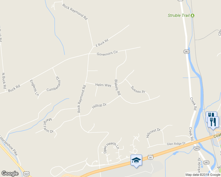 map of restaurants, bars, coffee shops, grocery stores, and more near Bright Glade Circle in Chester County