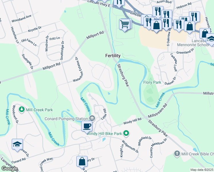 map of restaurants, bars, coffee shops, grocery stores, and more near 164 American Ave in Lancaster