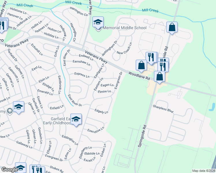 map of restaurants, bars, coffee shops, grocery stores, and more near 29 Elmire Lane in Willingboro