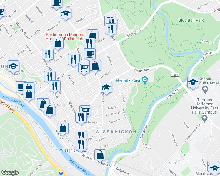 map of restaurants, bars, coffee shops, grocery stores, and more near 201 East Salaignac Street in Philadelphia
