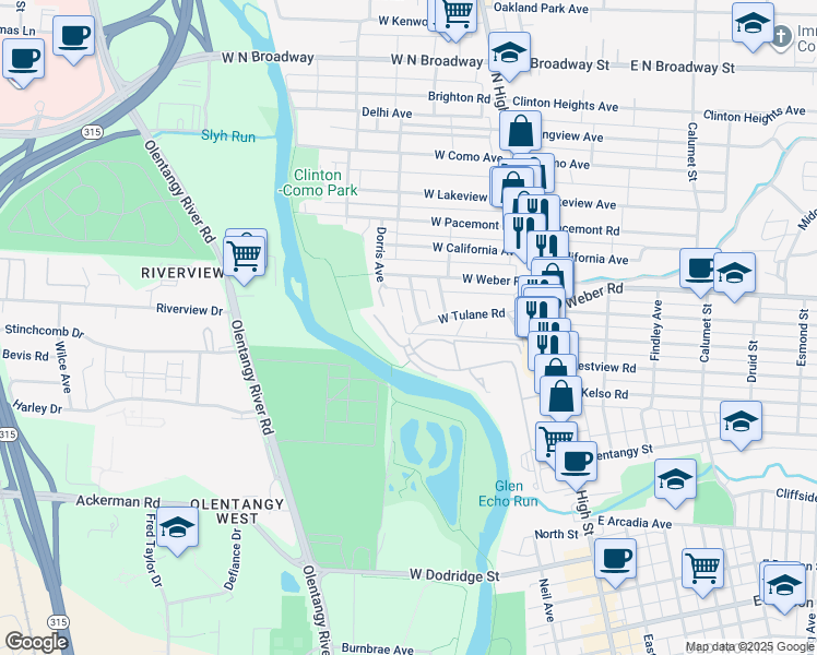 map of restaurants, bars, coffee shops, grocery stores, and more near 3011 Sunset Drive in Columbus