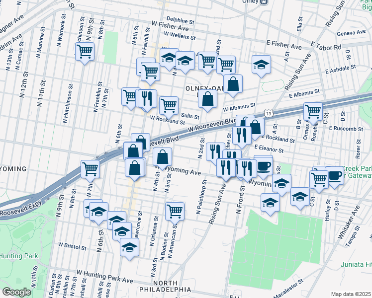 map of restaurants, bars, coffee shops, grocery stores, and more near 240 West Loudon Street in Philadelphia