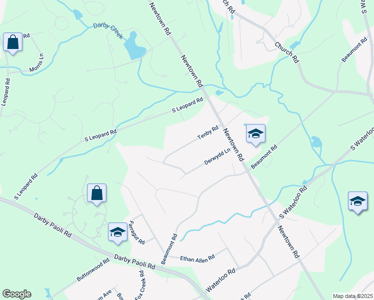 map of restaurants, bars, coffee shops, grocery stores, and more near 1042 Tenby Road in Berwyn