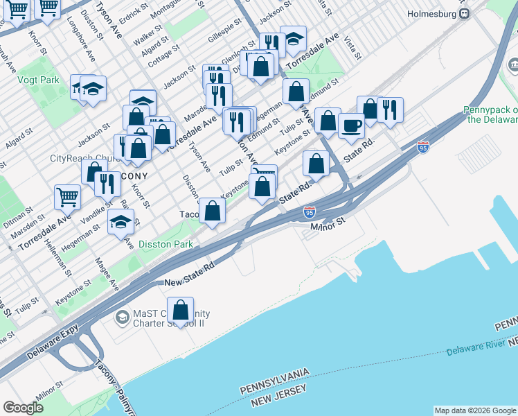 map of restaurants, bars, coffee shops, grocery stores, and more near 5005 Barton Street in Philadelphia