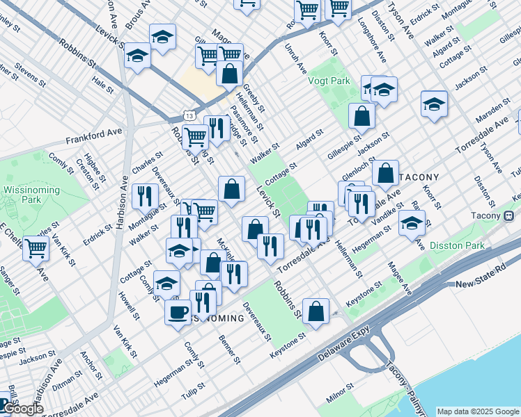map of restaurants, bars, coffee shops, grocery stores, and more near 6348 Glenloch Street in Philadelphia