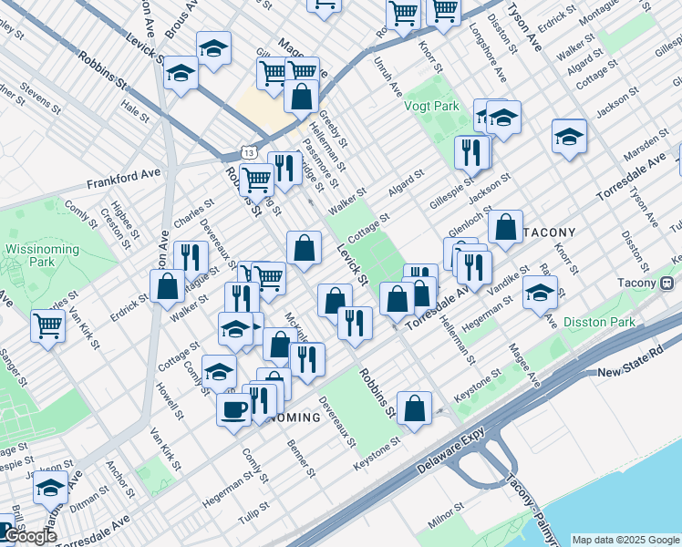 map of restaurants, bars, coffee shops, grocery stores, and more near 6348 Glenloch Street in Philadelphia