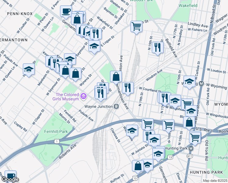 map of restaurants, bars, coffee shops, grocery stores, and more near 130 Berkley Street in Philadelphia
