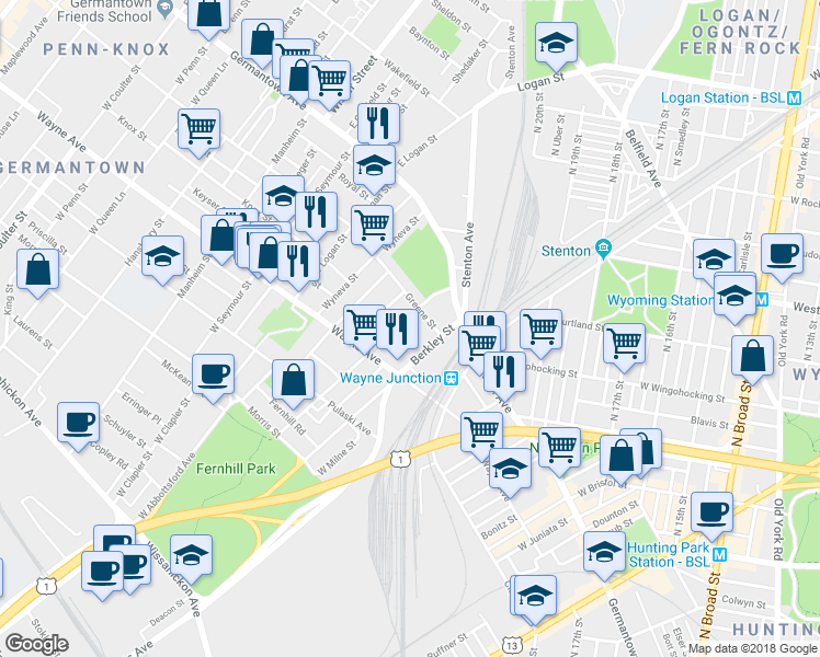 map of restaurants, bars, coffee shops, grocery stores, and more near in Philadelphia