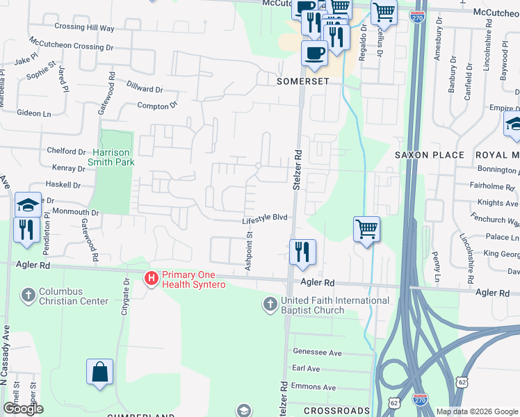 map of restaurants, bars, coffee shops, grocery stores, and more near 2435 Stelzer Road in Columbus