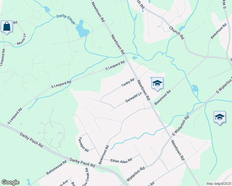 map of restaurants, bars, coffee shops, grocery stores, and more near 1042 Tenby Road in Berwyn