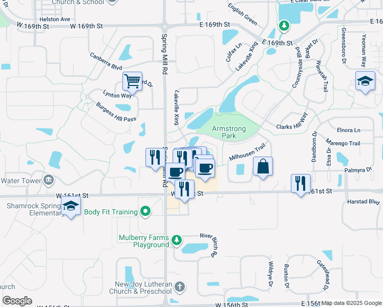 map of restaurants, bars, coffee shops, grocery stores, and more near 232 Straughn Lane in Westfield