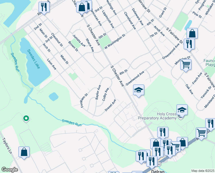 map of restaurants, bars, coffee shops, grocery stores, and more near 809 Colby Avenue in Delran